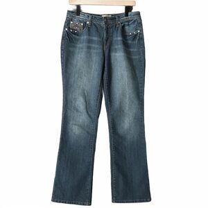 EARL JEANS Bootcut Bling Embroidered Pockets Mid Rise Stretch Denim Western 8